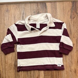 H&M Toddler Maroon and Cream Striped Longsleeve polo Shirt - 18M